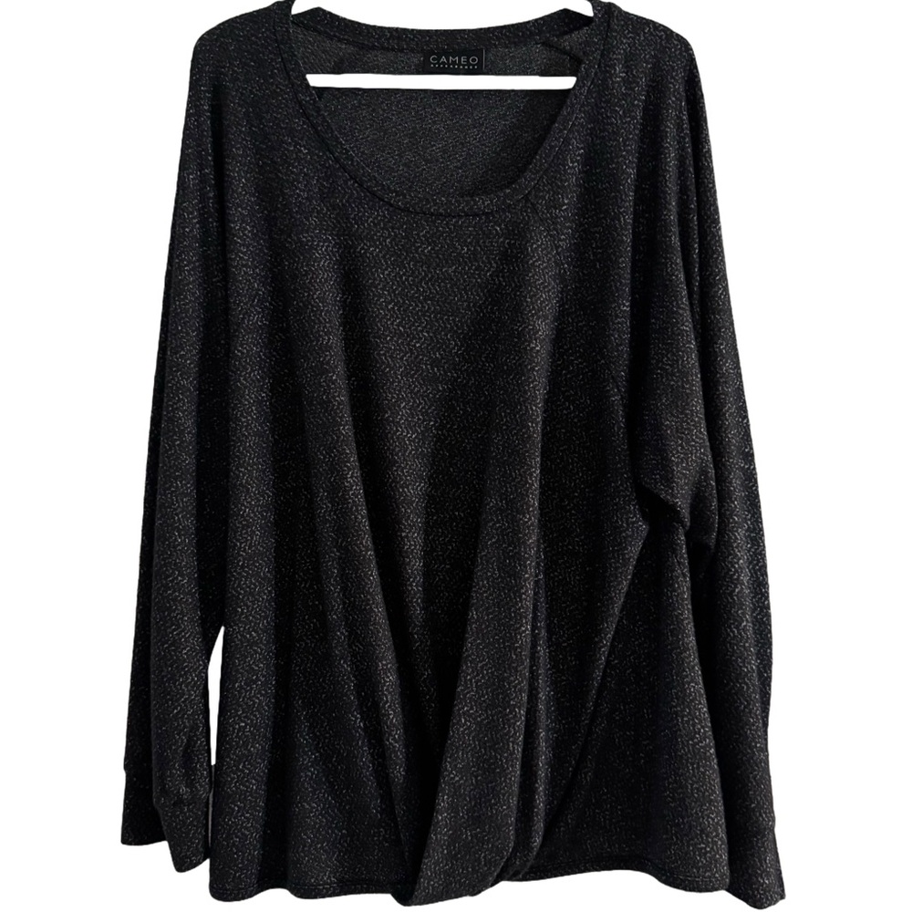 Donna Pleat Front Raglan Sleeve Knit Top Black White Size 2X